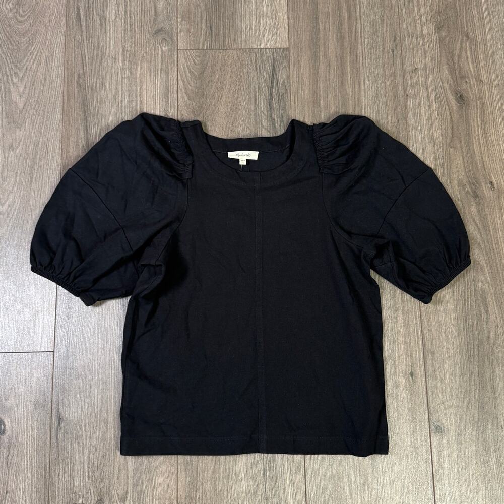Madewell Puff-Sleeve Tee WMNS 2XS Jet Black Pullover Short Sleeve Stretch Cotton